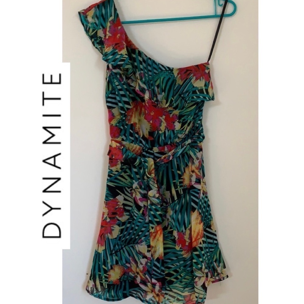 DYNAMITE TROPICAL ONE SHOULDER WOMEN DRESS SIZE XS